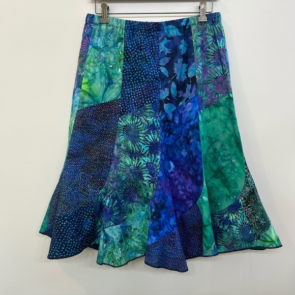 Handmade Dresses & Skirts - Handmade Asymmetrical Blue Green Fit Flare Fairycore Patchwork Midi Skirt Size M